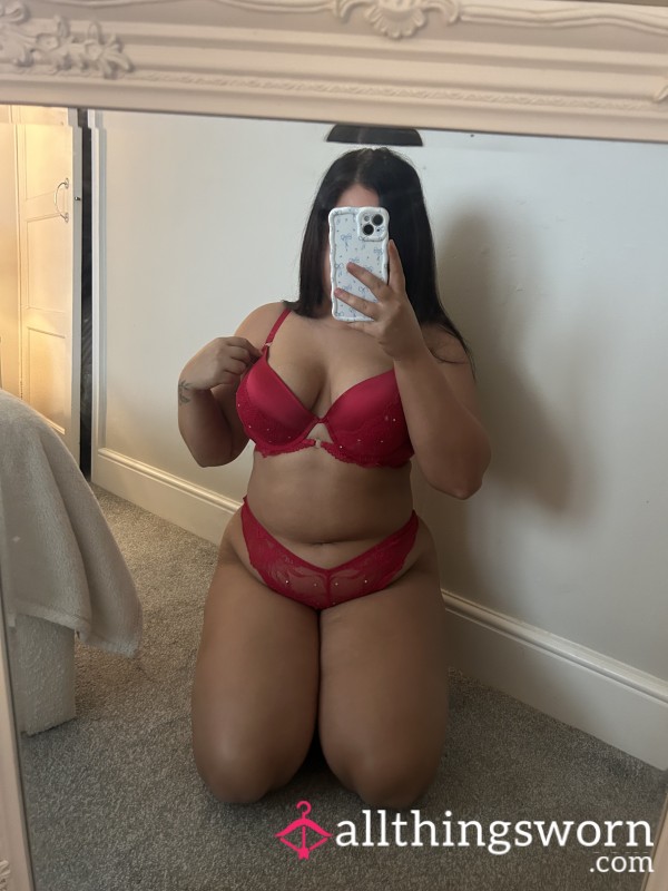 Red Diamond Satin Bra+Thong 48 Hour Wear