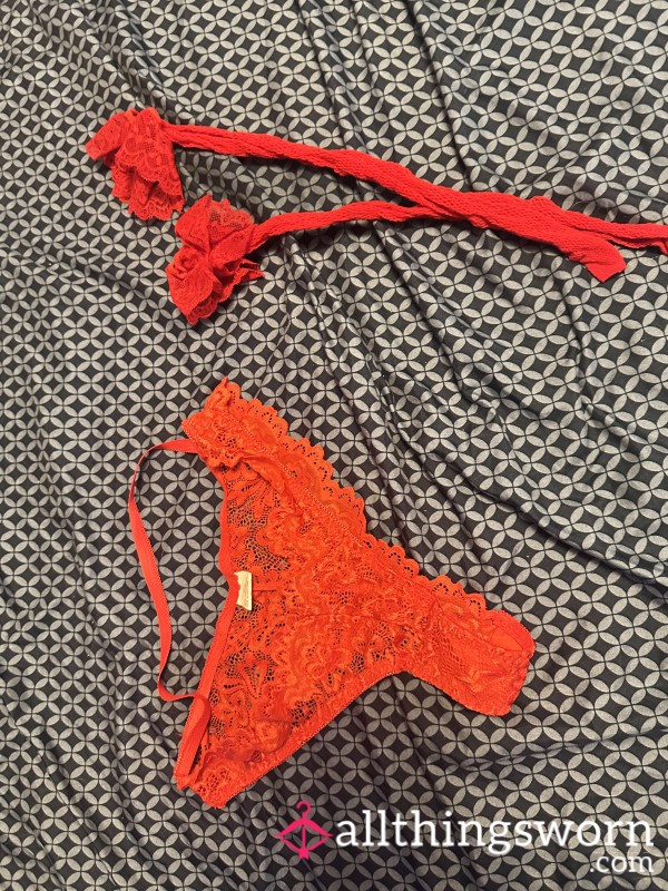 Red Fishnet Stockings & Panties
