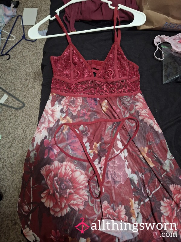 Red Flower Babydoll Lingerie