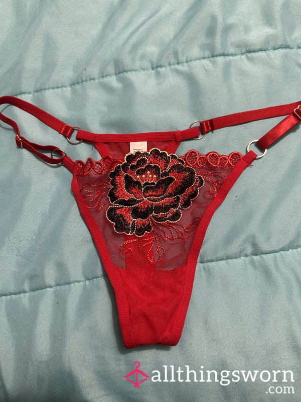 Red Flower Lace Thong