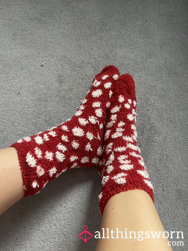 Red Fluffy Polka Dot Socks