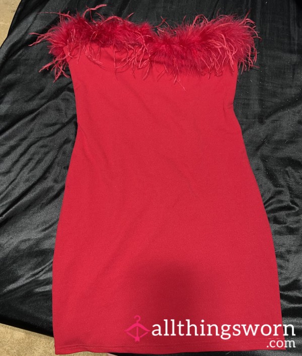 Red Furry Short Dress Size Large