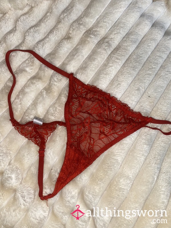 Red G-string Lacy Worn Thong