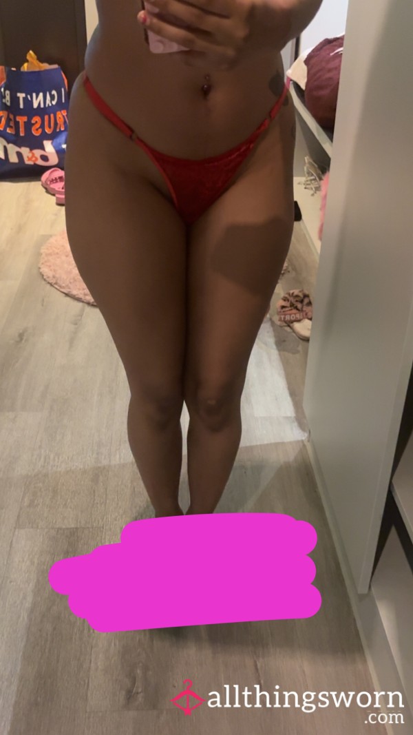 Red G String Soaked In Juices 💦 (comes With Or Without Bra)