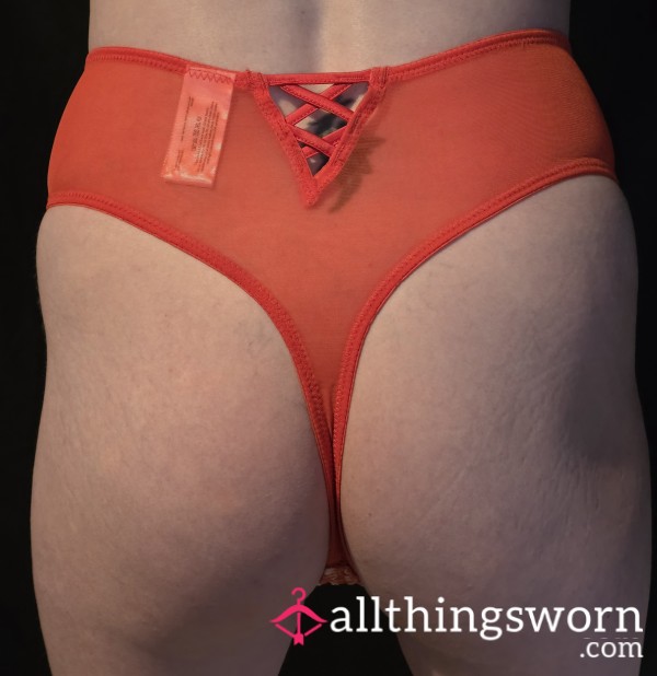 Red Gingham Sheer Mesh F**k-Me Panties - Strappy Bow Sl*t Tease