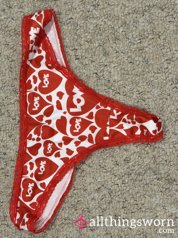 Red, Heart Pattern Thong ❤️