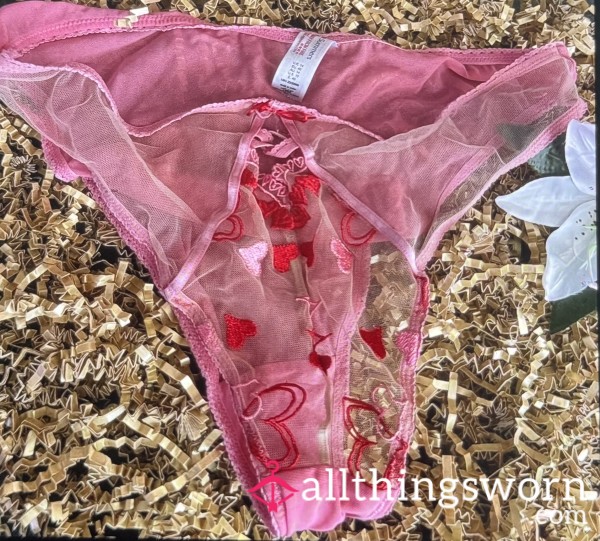 Red Heart & Pink See Through Panties. Very Worn & S**y. Free UK Delivery
