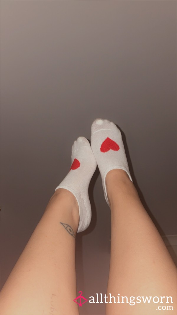 Red Hearts • White Ankle Socks