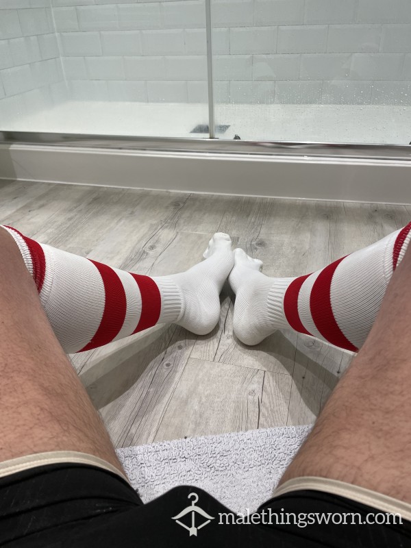 Red Hooped Sports Socks, Ready To Get Dirty