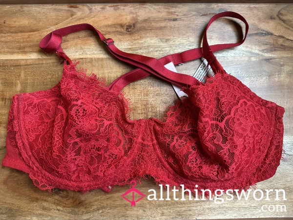 Red Hot & Laced In Lust 🔥 Worn Lace Bra Full Of Heat