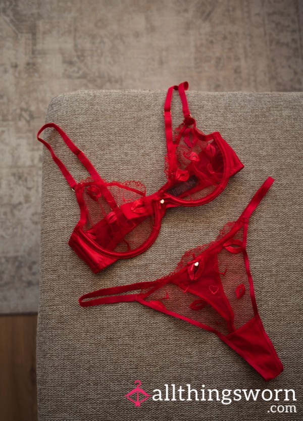 Red Kiss Thong & Bra Set, 48hr Wear + Pics 💋