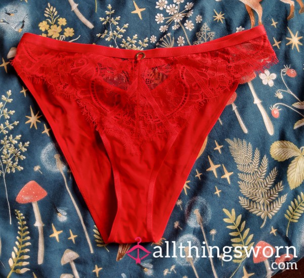Red Lace And Sheer Fullback Panties