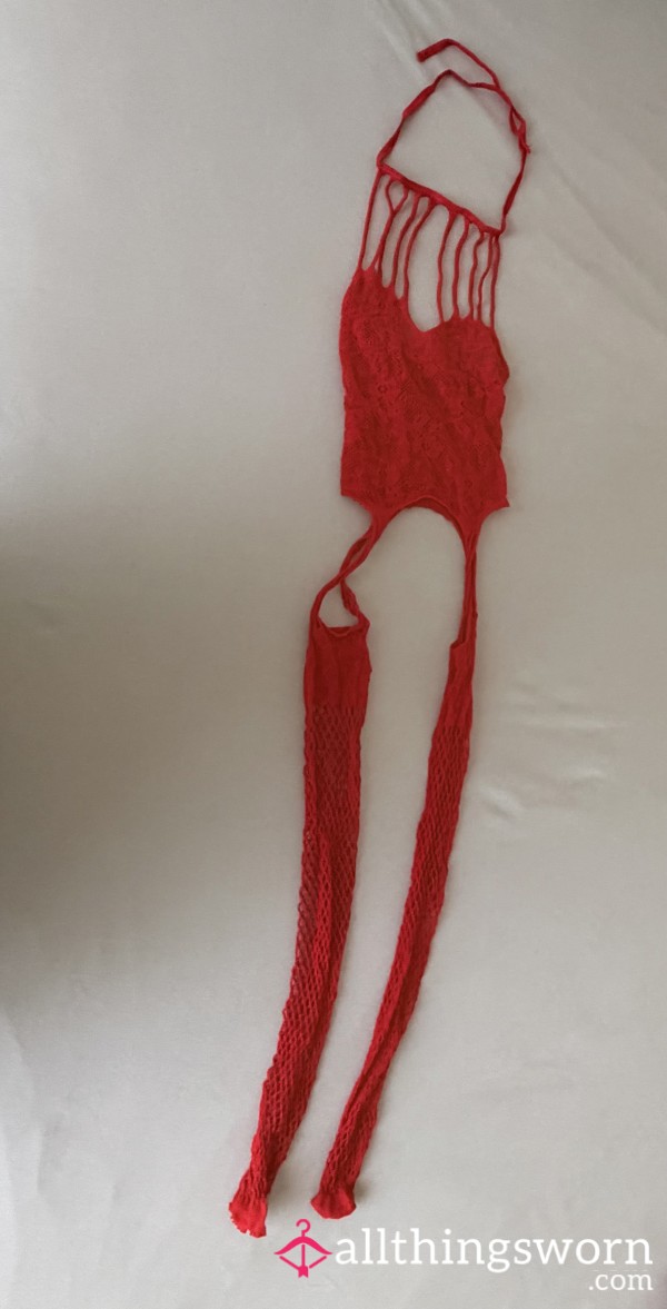 Red Lace Bodystocking With Stockings❤️