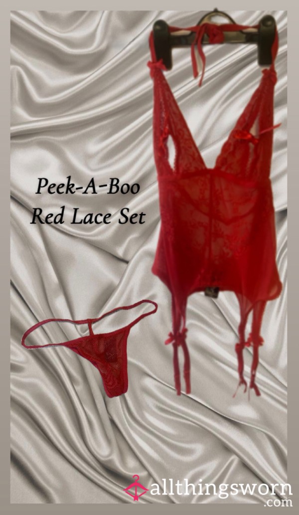 Red Lace ♥️ Bodysuit, P**k-A-Boo Set ✨