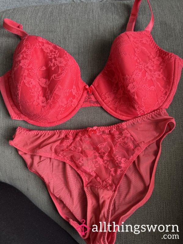 Red Lace Bra (36DD) & Panty Set
