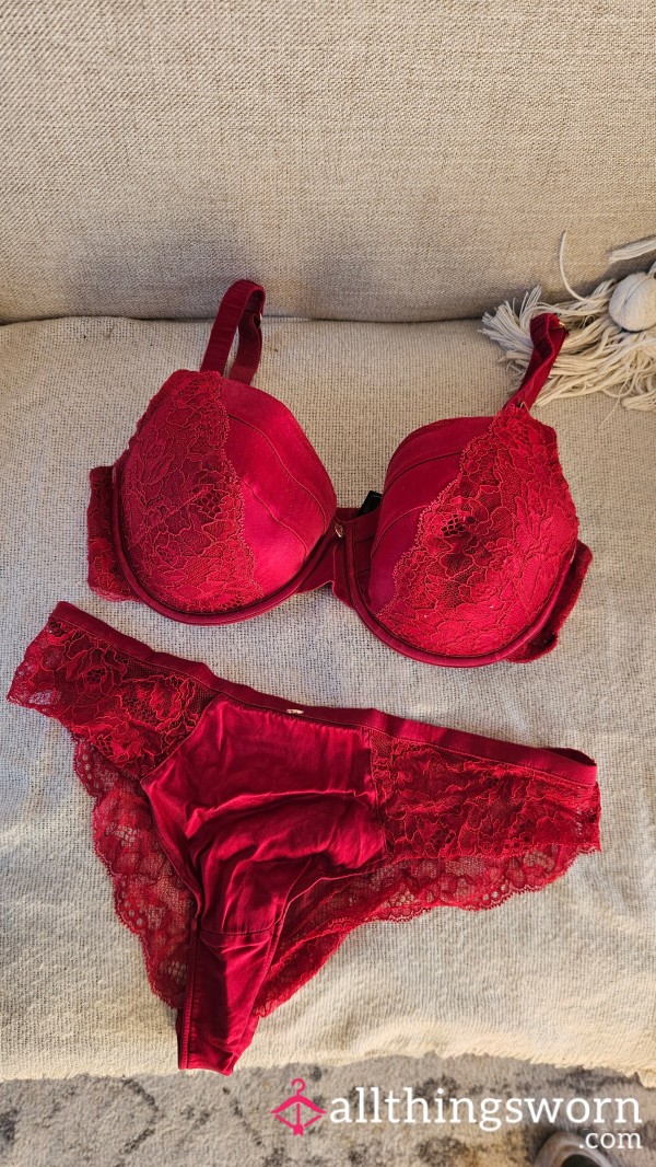 Red Lace Bra And Panties Set ❤️🫦