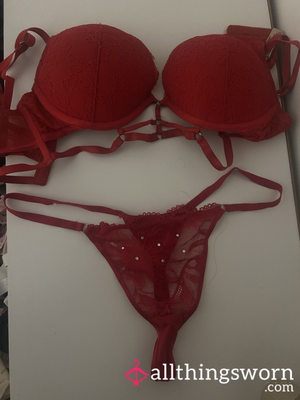 Red Lace Bra & Thong Set