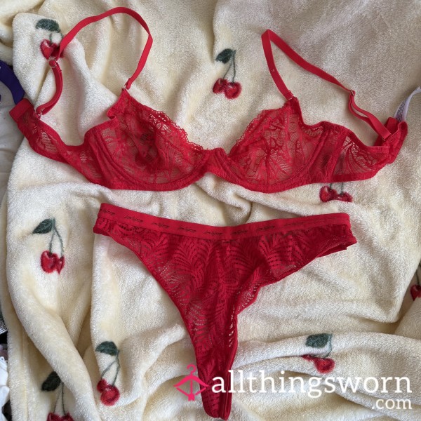 Red Lace Bra & Thong Set