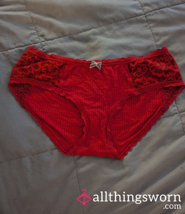 Red Lace Cotton Fullback Panties