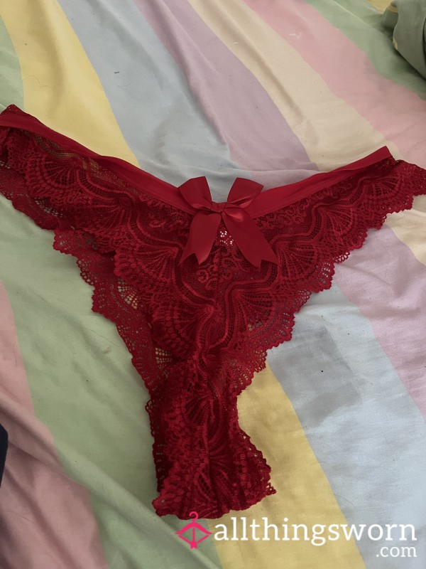 Red Lace Creamed In Panties