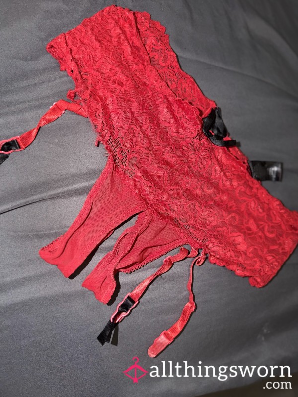 Red Lace Crotchless Panties