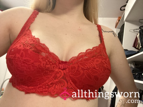 Red Lace Desire – Seductive Open Bra Worn For You