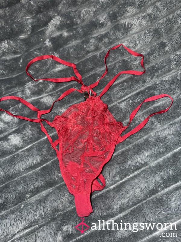 Red Lace G String With Lots Of Straps!