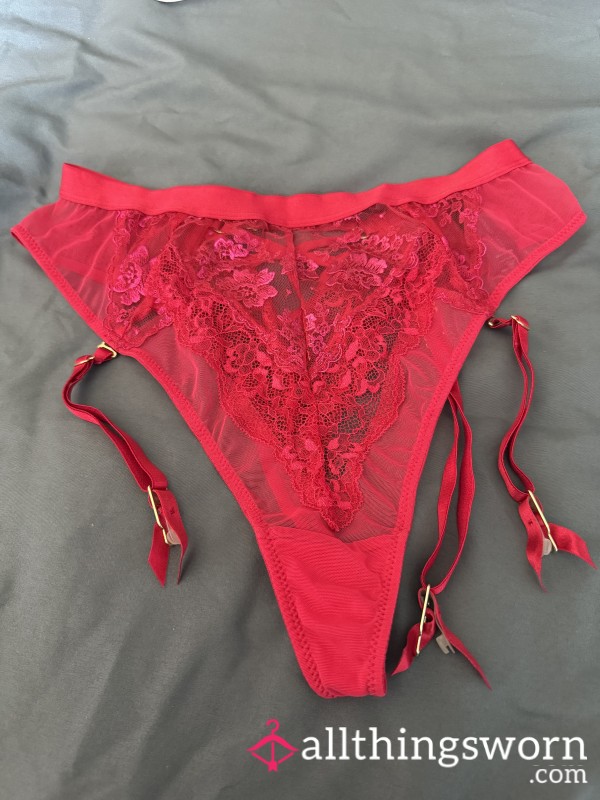 Red Lace High Waisted Thong