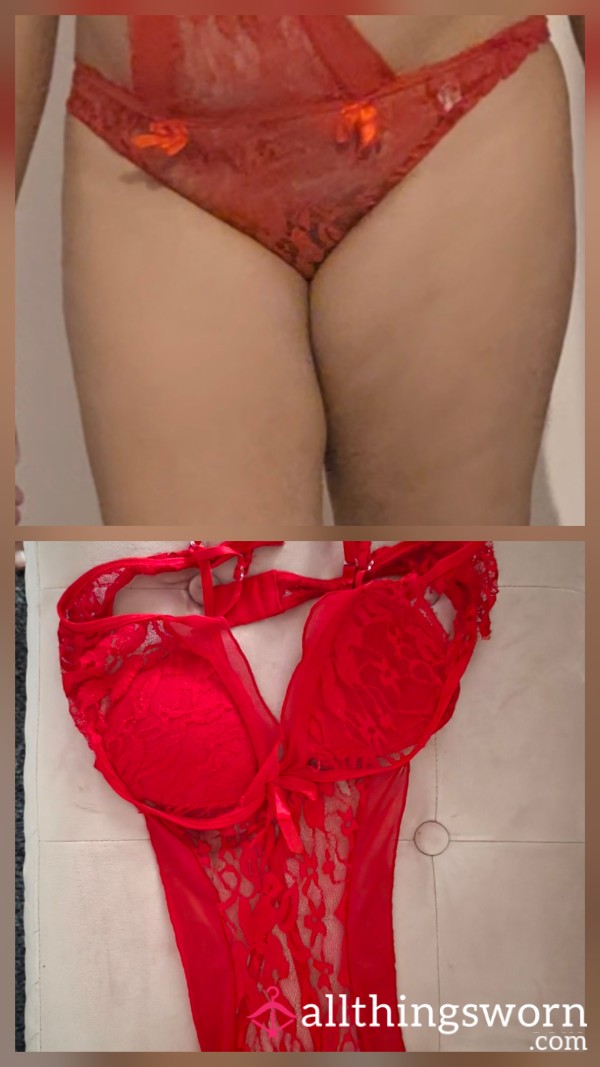 Red Lace Lingerie Bodice, Ripped In  The Boob Area, Photo Set Included