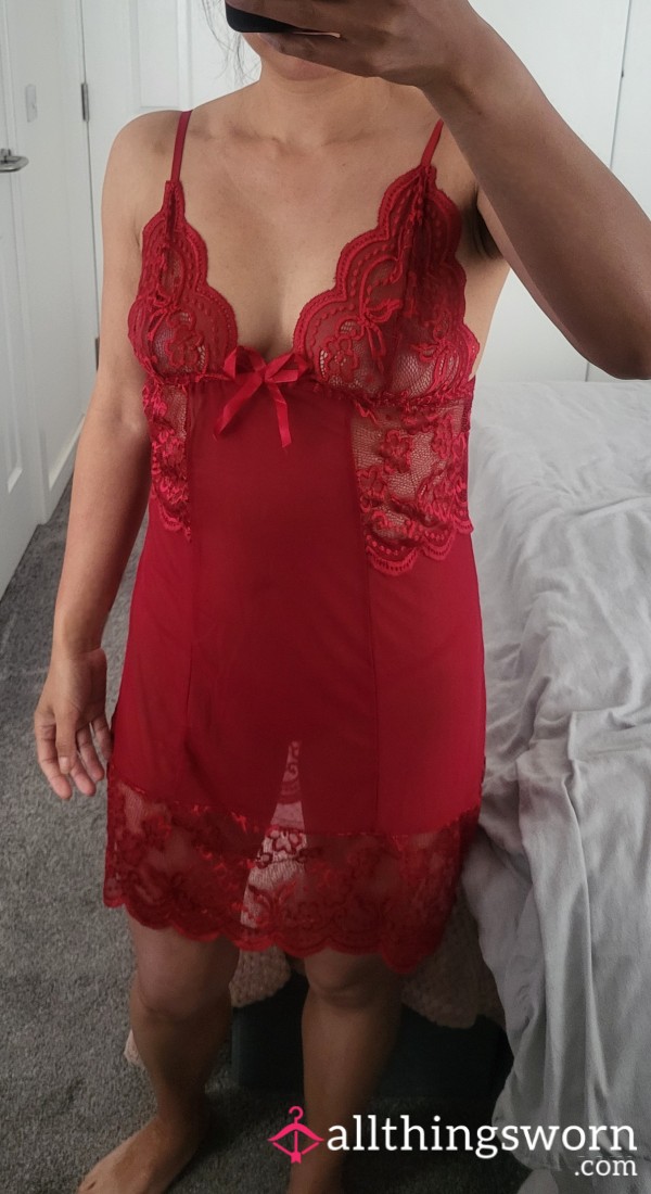🔥 Red Lace Nightdress & G-String Set 🔥