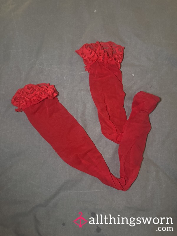Red Lace Nylon Stockings
