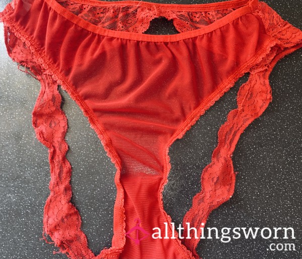 Red Lace Open-b*m Panties🌶️🥵