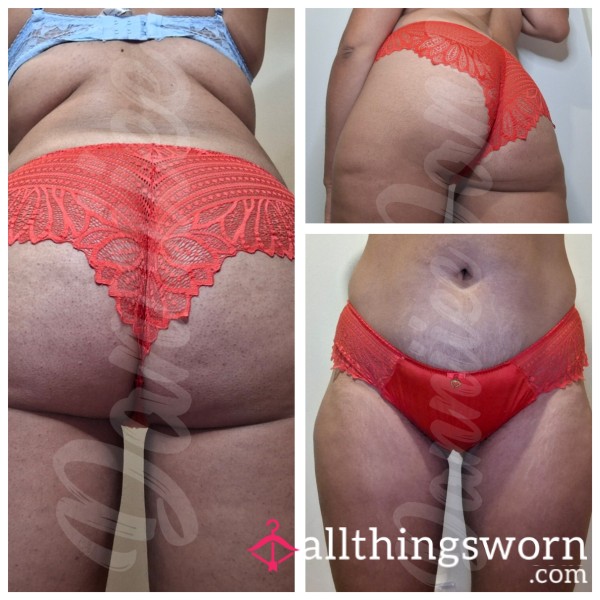 Used Worn Red Lace Panties