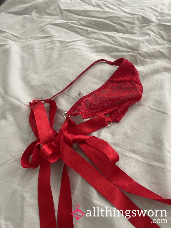 Red Lace Ribbon G String
