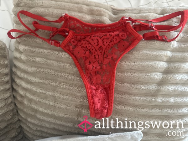 Red Lace See Through Thong