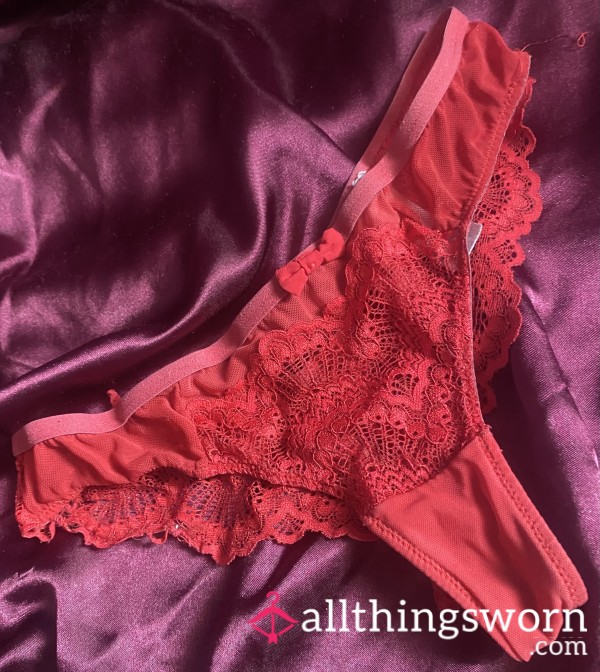 Red Lace Stained Inside Crotch, Detailed Back, Ready To Wear