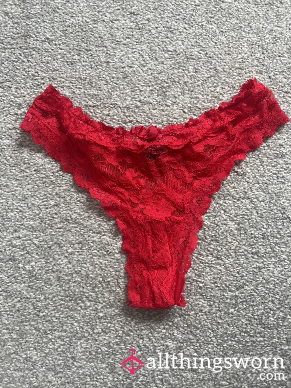 Red Lace Thong Panties UK Size 8