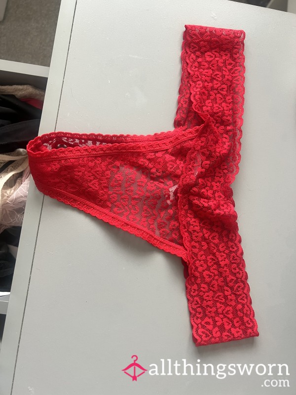 Red Lace Thong Size Small
