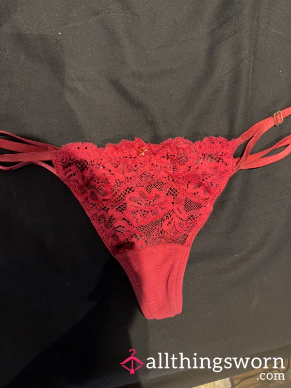 Red Lace Thong Worn Just For You 😈
