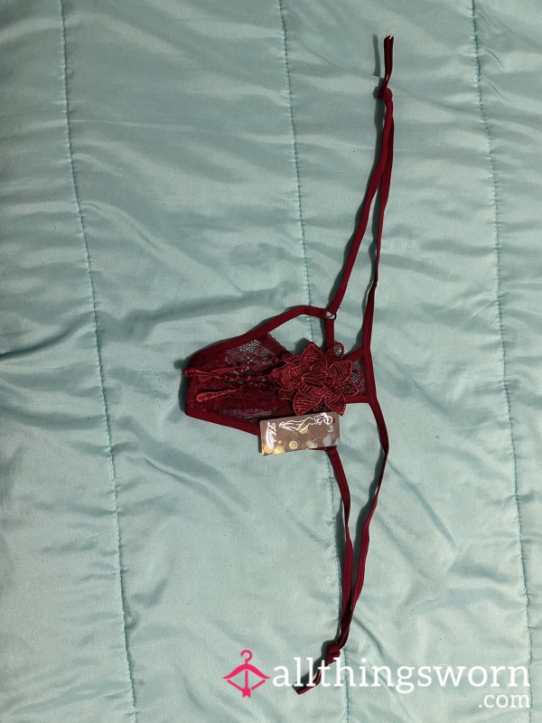 Red Lace Tie Thong