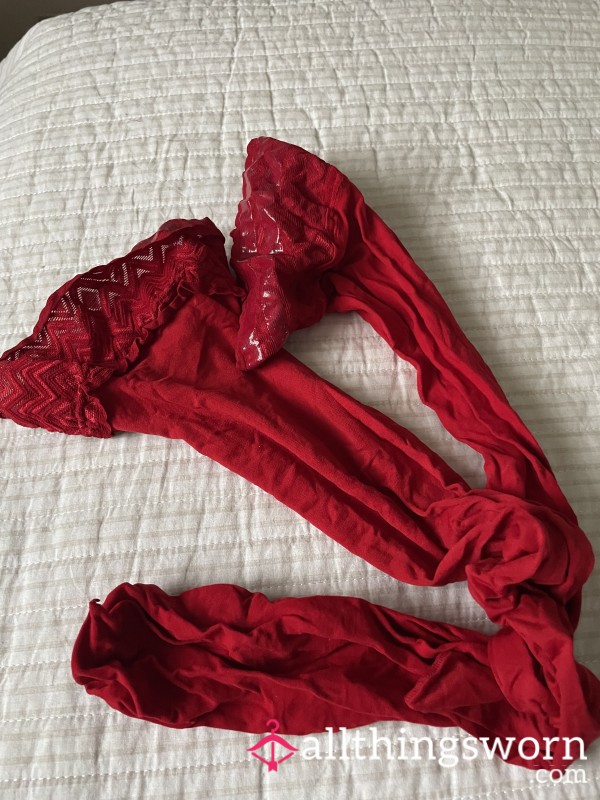 Red Lace Top Hold Up Stockings