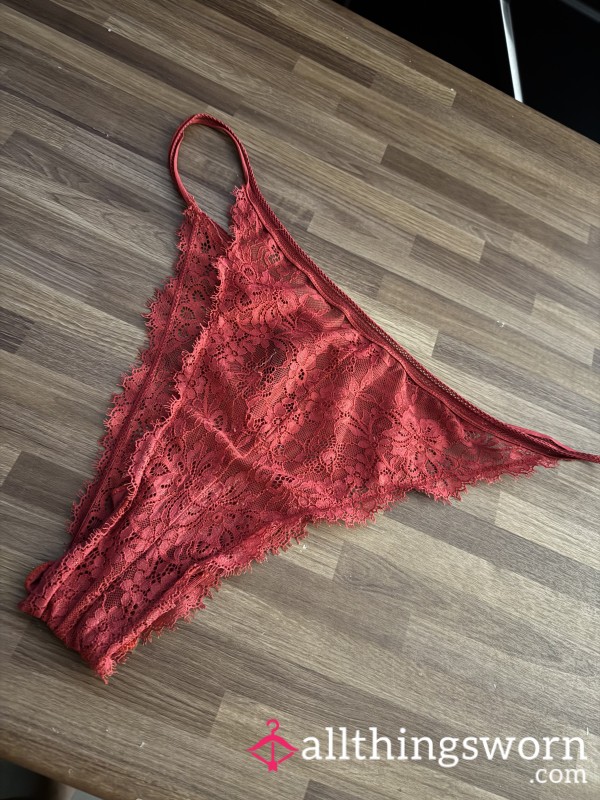 Red Lace Worn Knickers- Worn To The Office
