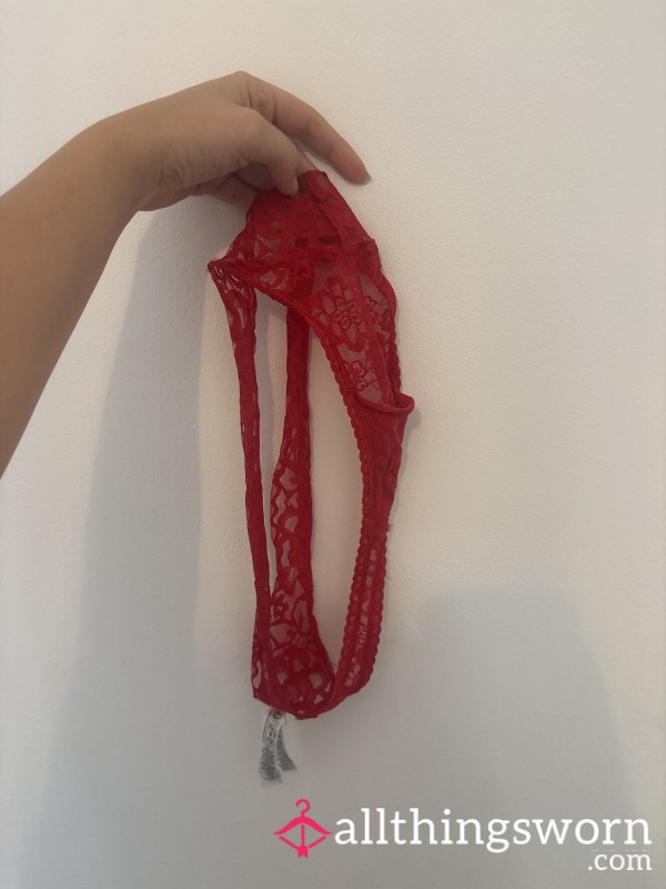 Red Lace Worn Thongs