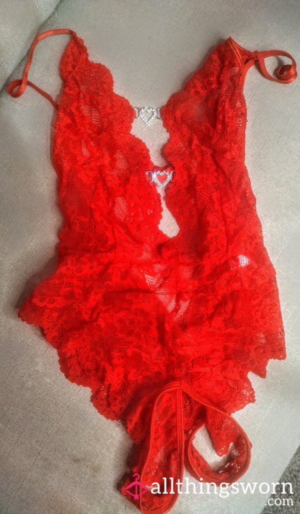 Red Laced Lingerie With Charm Hearts
