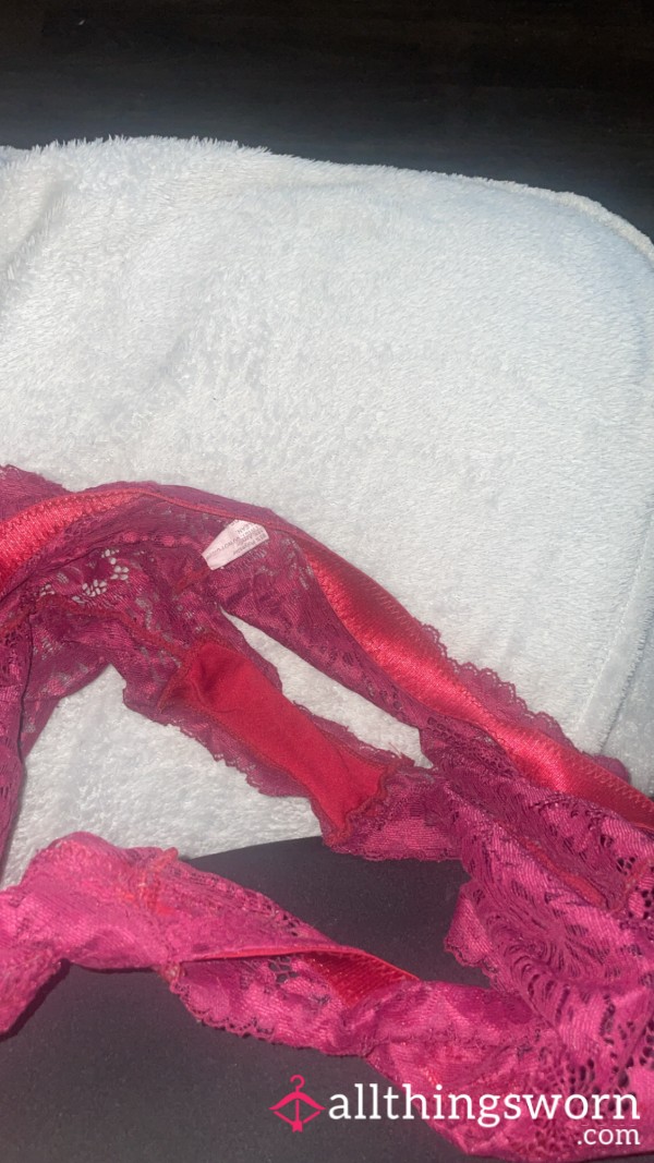 Red Laced Old Used Thong