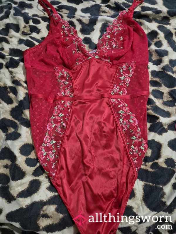 Red Lacey Body Suit Lingerie Size 16 Worn