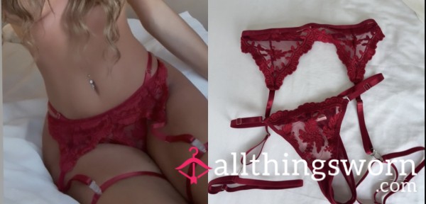 Red Lacey Lingerie And Thong♥️