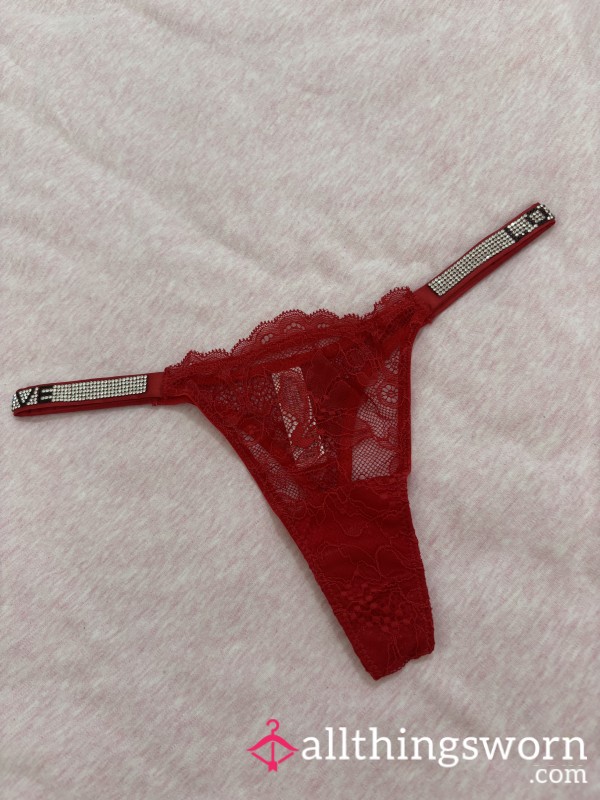 Red Lacey Love Diamond Band Thong