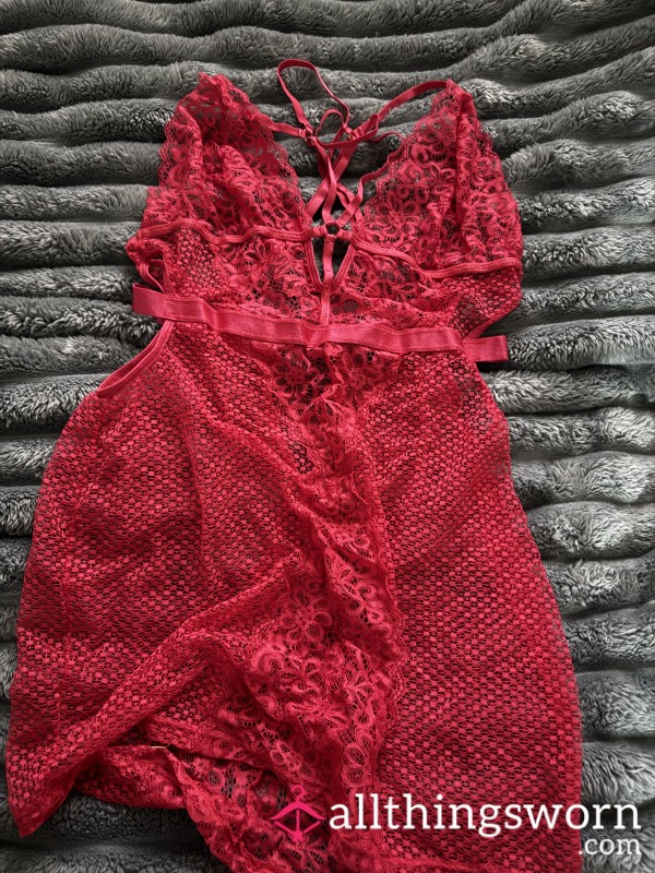 Red Lacey Nightie, Crossed Strap Design
