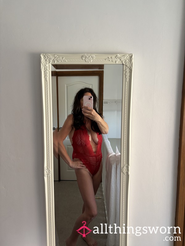 Red Lacy All In One Body Suit 🥰